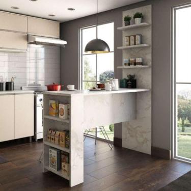 Imagem de Bancada Mesa Gourmet Para Cozinh e Painel Suprema Marmore Bp - KIT