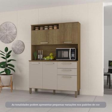 Imagem de Cozinha Compacta 5 Portas E 2 Gavetas Com Tampo Luciane Móveis Carvalh