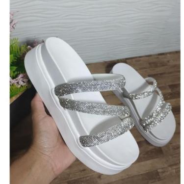 Imagem de Papete Plataforma Alta Sandália Feminina Flatform Anabela 3 Tira Z Str