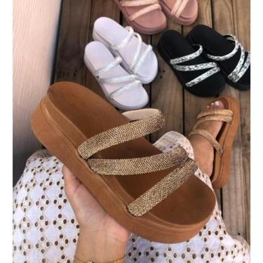 Imagem de Papete Plataforma Alta Sandália Feminina Flatform Anabela 3 Tira Z Str