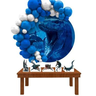 Imagem de Kit Festa Painel Redondo Megalodon Mosasaurus Jurassic- IMPAKTO VISUAL