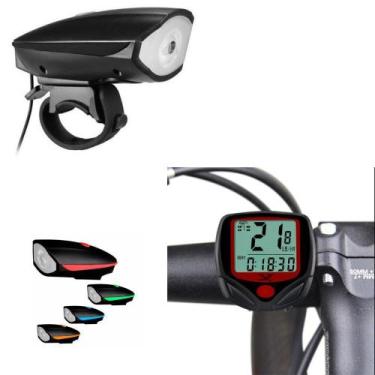 Imagem de Acessórios para bike com 3 itens Velocímetro, lanterna frontal e trase