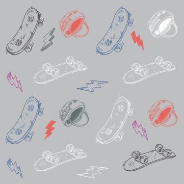 Imagem de Papel De Parede Adesivo Lavável Infantil Skate Capacete Fundo Cinza - 