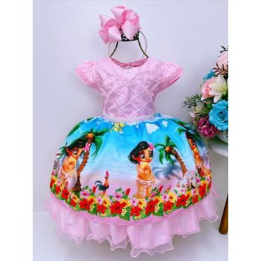 Imagem de Vestido infantil moana baby rosa peito nervura pérolas luxo - tematico