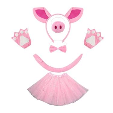 Imagem de Colaxi Luvas de roupa de fantasia de porco para shows de palco, fantasiar-se para festa de Halloween, Saia Estrela Rosa
