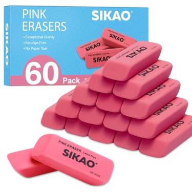Imagem de Borracha rosa Sikao pacote com 60 borrachas para lápis para crianças, grandes borrachas chanfradas rosa a granel, borracha artística para desenho, material escolar para sala de aula para professores