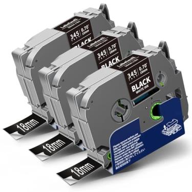 Imagem de Labelwell 18 mm 1,8 cm laminado branco sobre preto compatível com fita de etiqueta Brother P Touch TZe-345 TZ345 TZe345 para Brother Ptouch PT-D410 PT-D400 PT-D600 etiquetadora, 1,9 cm x 26,2 pés