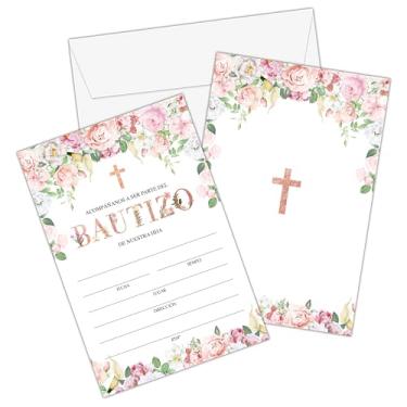 Imagem de Convites de batismo cristão floral rosa blush com envelopes - Convites de Primeira Comunhão em Ouro Rosa para Meninas - Batizado, Dedicação do Bebê, Favores de Celebração Religiosa (pacote com 25)-06