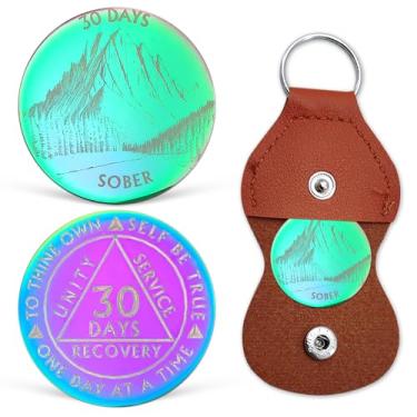 Imagem de 30 Days Sobriety Chip Colorido 1 Mês AA Coin Recovery Medalhões One Day at A Time Sober Token Um Mês Presentes de Sobriedade para Homens Mulheres Alcoólicos Presentes Anônimos