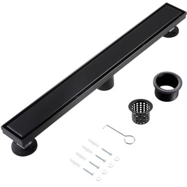 Imagem de muschbath Ralo de Chuveiro Linear de 32", Ralo de Chuveiro Preto Fosco, Grelha Plana e para Ladrilhos, Aço Inoxidável 304, Fácil de Instalar e Limpar para Banheiros(Base de Drenage (32 Polegadas)