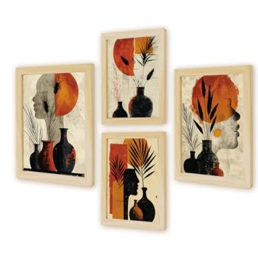 Imagem de Kit 4 Quadros Decorativos Cozinha Plantas Formas Coloridas Jogo Cubos Folhagem Geométrico (Kit 002)