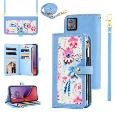 Imagem de Furiet Capa carteira floral para Motorola Moto G84 5G com alça de pulso alça de ombro flip bolsa com zíper, suporte de cartão de crédito de couro PU de luxo acessórios para celular G 84 2023 feminino