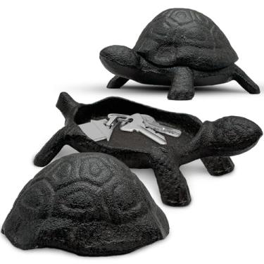 Imagem de Escondedor de chave de tartaruga de ferro fundido da SAFE – Porta-chaves escondido ao ar livre, estátua decorativa de jardim, esconderijo secreto para chaves sobressalentes, solução discreta e durável
