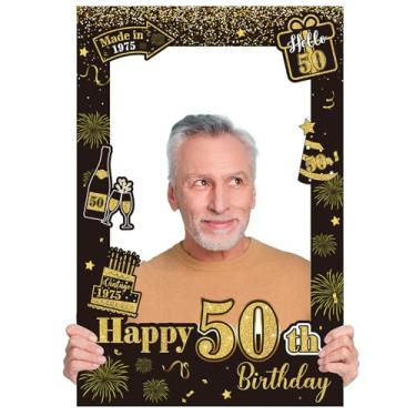 Imagem de Jetec Porta-retrato com tema de selfie, presente para decoração de festa de aniversário, 40 x 60 cm (preto, tema de 50 anos)