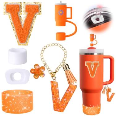 Imagem de Mity rain Conjunto de acessórios de copo laranja de 6 peças para copo Stanley Cup de 850 g 1,134 g com alça, incluindo tampa de cobertura de palha e bota, tampa à prova de derramamento, pingente de