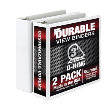 Imagem de Samsill Durável de 7,6 cm, feito nos EUA, anel D, visualização clara personalizável, branco, pacote com 2, comporta 625 páginas