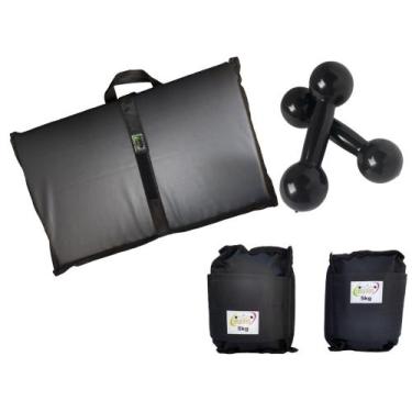 Imagem de Kit Tornozeleira 5KG Nylon Preto + Halteres 5KG Preto + Colchonete Dob