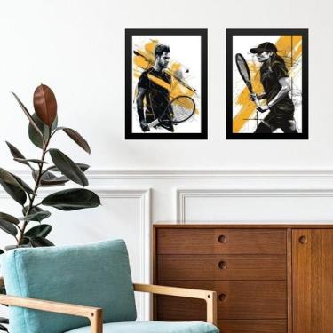 Imagem de Kit 2 Quadros Gravuras Tenistas - Preto e Amarelo 45x34cm - com vidro 