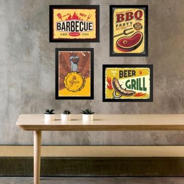 Imagem de Kit 4 Quadros Placas Vintage Churrasco 24x18cm - com vidro - Quadros O