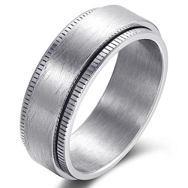 Imagem de Adreamz Anel giratório de ansiedade de aço inoxidável preto azul de 8 mm para homens e mulheres escovado masculino anelador ansiedade/chave grega/runas viking/padrão de engrenagens anel giratório central casamento ajuste confortável, Aço inoxidável, Sem pedra preciosa