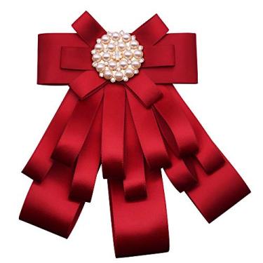 Imagem de Chamvino Broche de fita de laço grande para mulheres e meninas com strass grandes clipes de gravata borboleta para camisas banco hotel aeromoça estudante profissional insígnia, Zinco Pérola sintética,