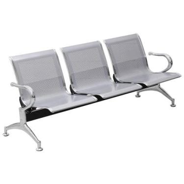Imagem de Kit com 10 Cadeiras Longarina Aeroporto Cromada 3 Lugares - TM