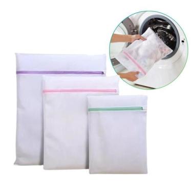 Imagem de Kit 3 Saquinhos De Lavar Roupas Delicadas P/m/g Maquina Tanquinho Resi