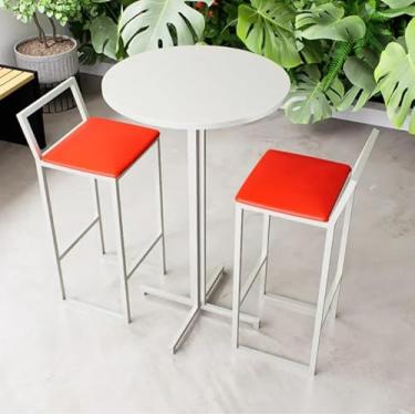 Imagem de Conjunto Mesa Alta Bar Bistrô Redonda Branca 2 Banquetas Confort Estofado Industrial White (Vermelho)