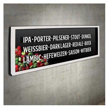 Imagem de Quadro Porta Tampinhas Tipos de Cerveja - Quadro Novo, Branco, 80 x 30