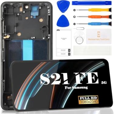 Imagem de TFT para Samsung Galaxy S21 FE 5G Tela LCD de substituição para Samsung Galaxy S21 FE 5G Display LCD para SM-G990 Touch Screen Digitalizador Montagem Kits de peças de reparo com moldura (preto)