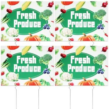 Imagem de Placa de 4 peças de produtos frescos com estacas de metal, 30,5 x 40,6 cm, placa de vegetais do mercado do fazendeiro, placa de plástico dupla face para uso ao ar livre (4)