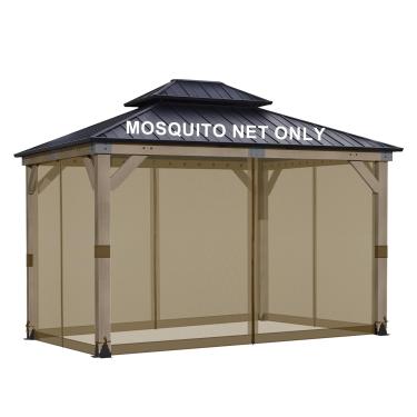 Imagem de BPS Tela de reposição universal para mosquiteiro de 3,5 m x 3,5 m, paredes de tela de 4 painéis com zíperes duplos para pátio ao ar livre, marrom (somente rede mosquiteira)