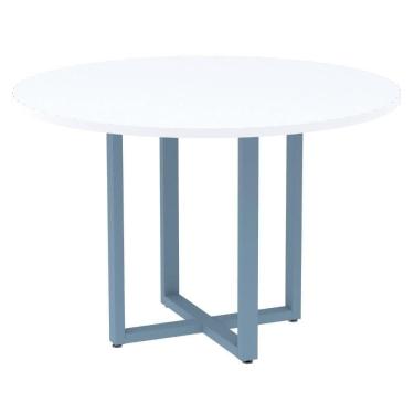 Imagem de Mesa De Reunião Redonda P25 Pandin 110 Cm (largura) Tampo Mdp Branco Pé Aço Tubular Azul Dali