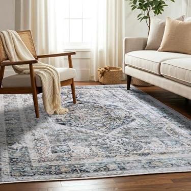 Imagem de Delara Tapete lavável à máquina, macio e durável, antiderrapante, resistente a manchas para quarto, sala de estar, sala de jantar, áreas de alto tráfego. (azul cinza macio, 1,8 x 2,5 m)