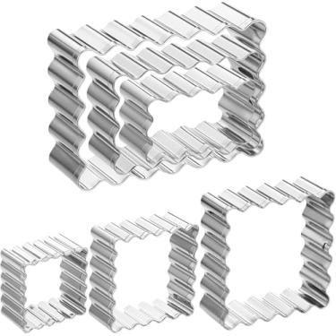 Imagem de Vários variados de aço inoxidável retângulo de biscoito Moldes de biscoito de borda canelada Conjunto de cortador de fondant de biscoito retângulo (6 pacotes)