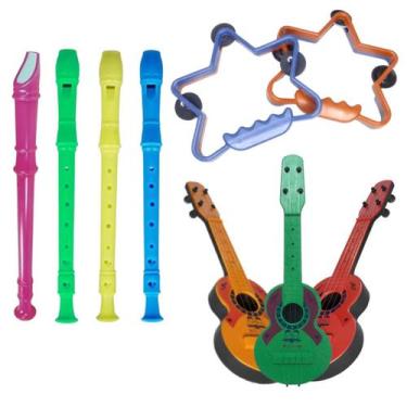 Imagem de Kit Brinquedos Musicais Para Crianças Flauta, Pandeiro Estrela e Violã