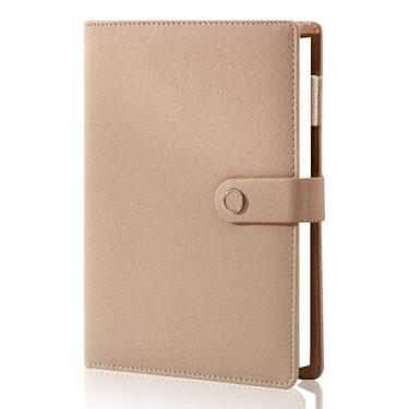 Imagem de Caderno de escrita de diário de couro, 6 argolas de fichário recarregável, organizador pessoal de planejador de negócios vintage, agenda para homens e mulheres, capa de tecido sintético, tamanho A5