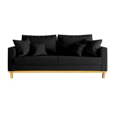 Imagem de Sofá Beny 3 Lugares 180cm Base de Madeira Linho - Passoni Decor, Preto