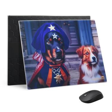 Imagem de Mousepad gamer Langbohos em vidro atualizado, com superfície microgravada e base em silicone, alta precisão e velocidade, durável, fácil de limpar, para jogos e escritório (cachorro - 40,6 x 30,5 cm)