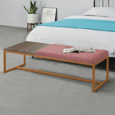 Imagem de Calçadeira Recamier Londres 195cm Industrial Bronze Suede Rose Tampo Quadrado mdf Madeira - Ahz Móveis