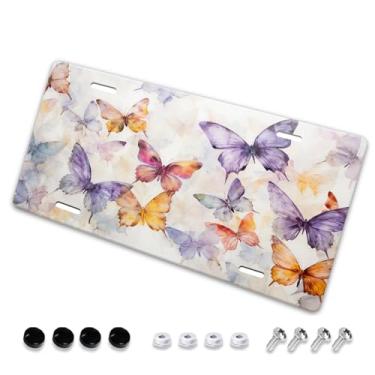 Imagem de Capa para placa de carro com pintura de inseto borboleta monarca - etiqueta artística de alumínio para carro, à prova de ferrugem, design exclusivo - 15 x 30 cm