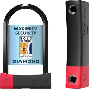 Imagem de SeatyLock Mason Bike U Lock – Trava de segurança de diamante resistente patenteada, antifurto – Ferramenta mestre de segurança super ampla ULock com chaves para bicicletas elétricas, scooters e