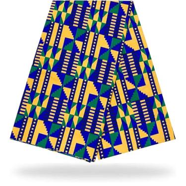 Imagem de Shenbolen Tecido de cera de impressão africana Kente pano Ankara 100% poliéster (3 jardas, B)