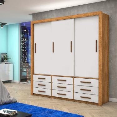 Imagem de Guarda-roupa 3 Portas Correr 9 Gavetas Anjos Cinamomo/Off White