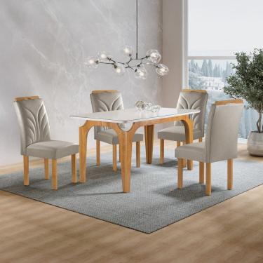 Imagem de Conjunto Mesa Melina 120cmx90cm com 4 Cadeiras Carolina Tampo Smart Plus com Vidro Cinamomo/Off White/Bege Claro