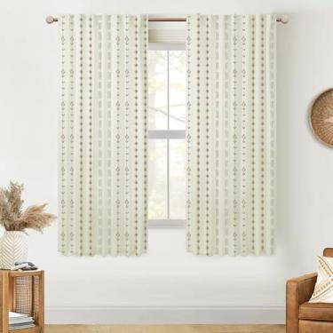 Imagem de Cortinas Bay Window de 153 cm de comprimento, boho chocolate marrom e creme com bloqueio solar para quarto, sala de estar, conjunto de 2 painéis