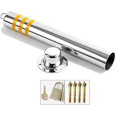 Imagem de Fechadura para espaço de estacionamento de automóveis postes de estacionamento de aço inoxidável para entradas com cadeado poste de segurança refletor (branco prateado 750 x 76 mm) (branco plat