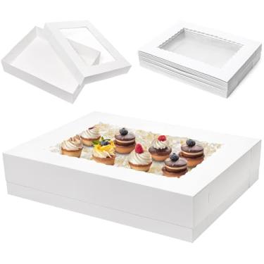 Imagem de Mefleet 16 Caixas De Bolo Meia Folha 19X14X4 Com Janela Retangular, Padaria 1/2 Para Confeitaria, Bolos, Cupcakes, Donuts, Biscoitos, Tortas, Embalagens Grandes Brancas