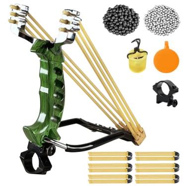 Imagem de RCZZSUWE Conjunto de estilingues profissionais para caça, caça de catapulta e estilingue de tiro para adultos, tiro tático de pulso de alta velocidade com bolas de munição, elásticos de substituição