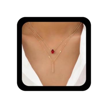 Imagem de Xduargs Colar Boho em camadas de esmeralda sintética, colar de corrente de gota d'água verde zircônia cúbica, vintage, pingente de barra de renda, ajustável, barra vertical, pingente de pescoço, joias